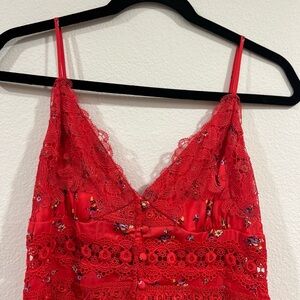 Free People Red Lace Floral Dress